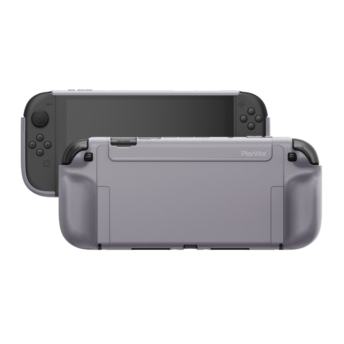 PlayVital PURE グリップケース for Nintendo Switch 2、耐衝撃TPU保護カバー 人間工学に基づいた滑り止めグリップデザイン＆サムスティックキャップ【グレー】