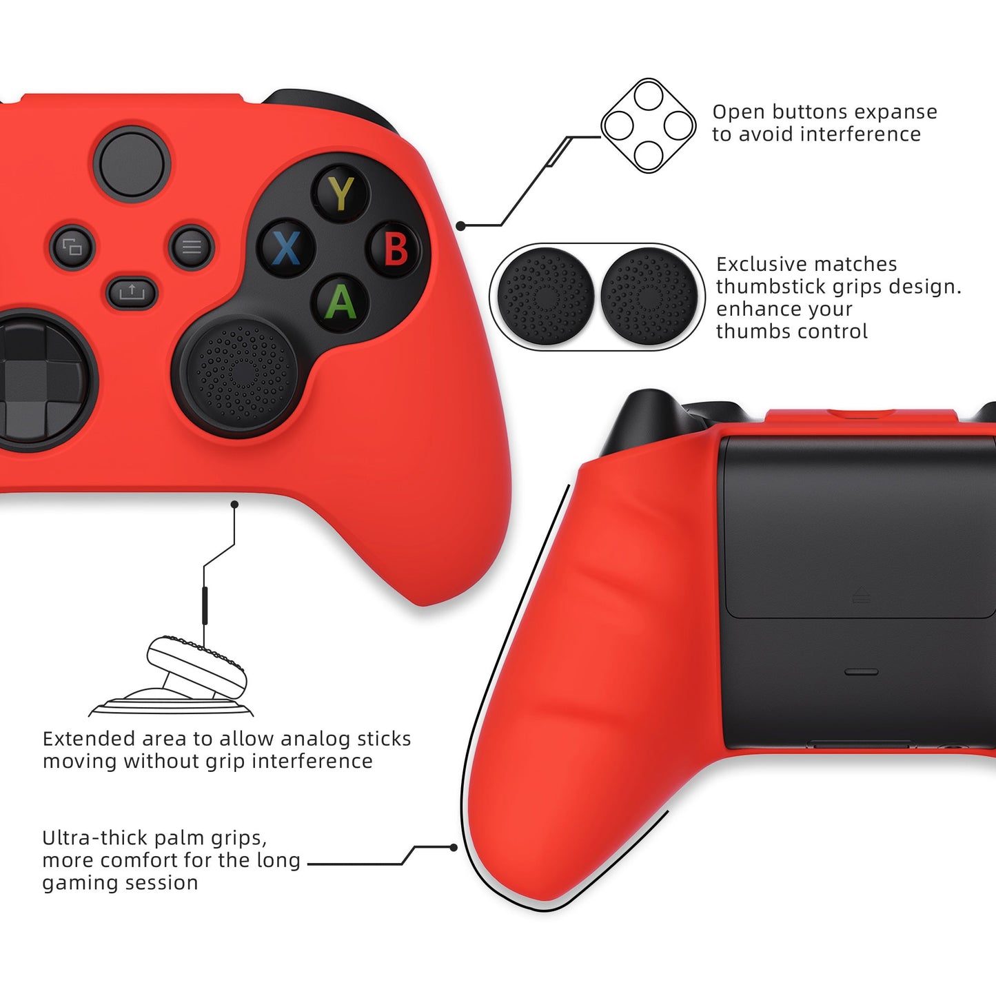 PlayVital Passion Red Pure Series Anti-Slip Silicone Cover Skin for Xbox Series X Controller, Soft Rubber Case Protector for Xbox Series S Controller with Black Thumb Grip Caps - BLX3012 PlayVital