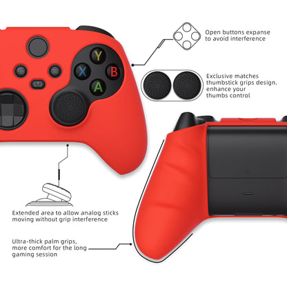 PlayVital Passion Red Pure Series Anti-Slip Silicone Cover Skin for Xbox Series X Controller, Soft Rubber Case Protector for Xbox Series S Controller with Black Thumb Grip Caps - BLX3012 PlayVital