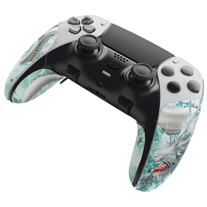 PlayVital Professional Textured Anti-Skid Sweat-Absorbent Controller Grip for PS5 Edge Wireless Controller - Jade Dragon-Cloud Dominator - PFPJ154 PlayVital