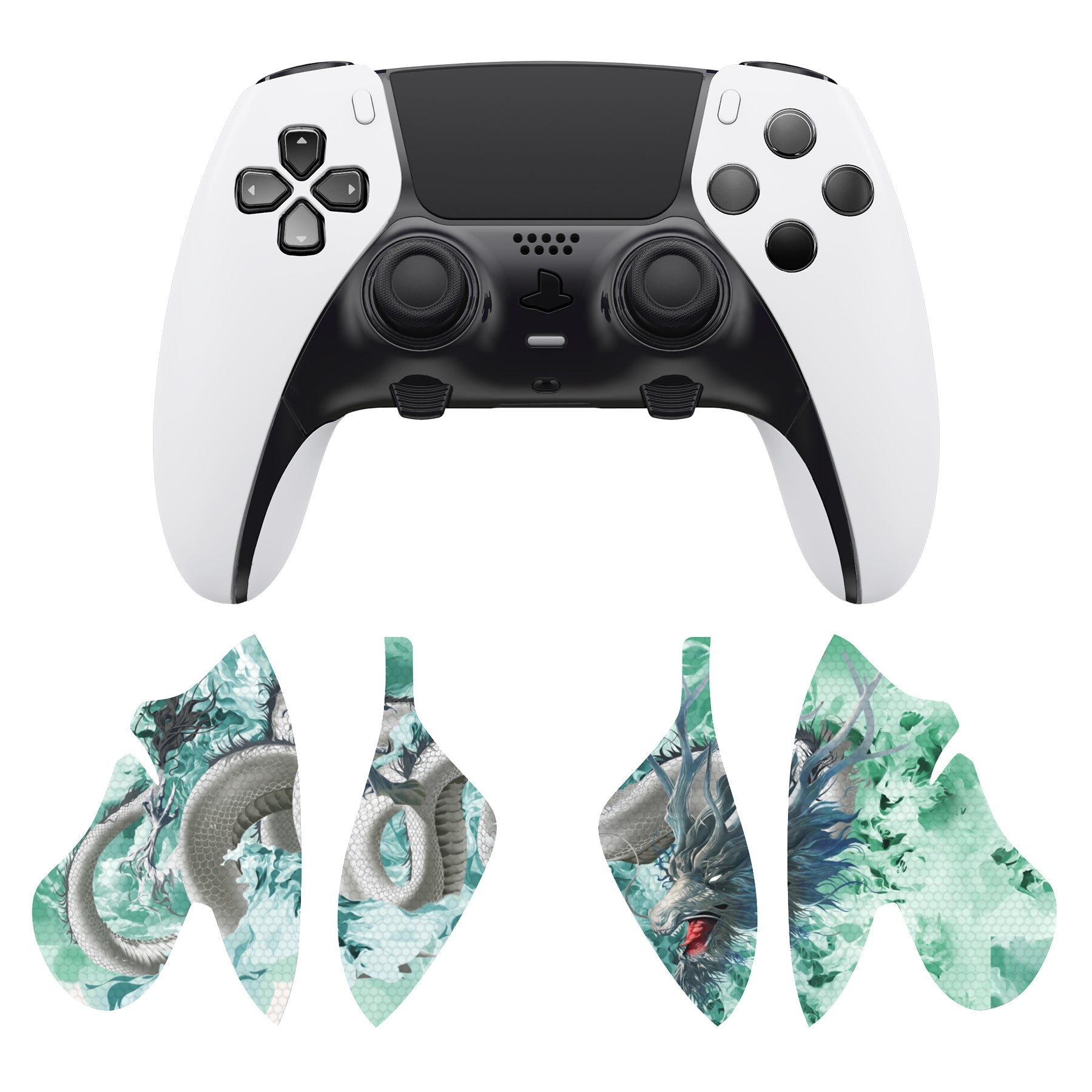 PlayVital Professional Textured Anti-Skid Sweat-Absorbent Controller Grip for PS5 Edge Wireless Controller - Jade Dragon-Cloud Dominator - PFPJ154 PlayVital