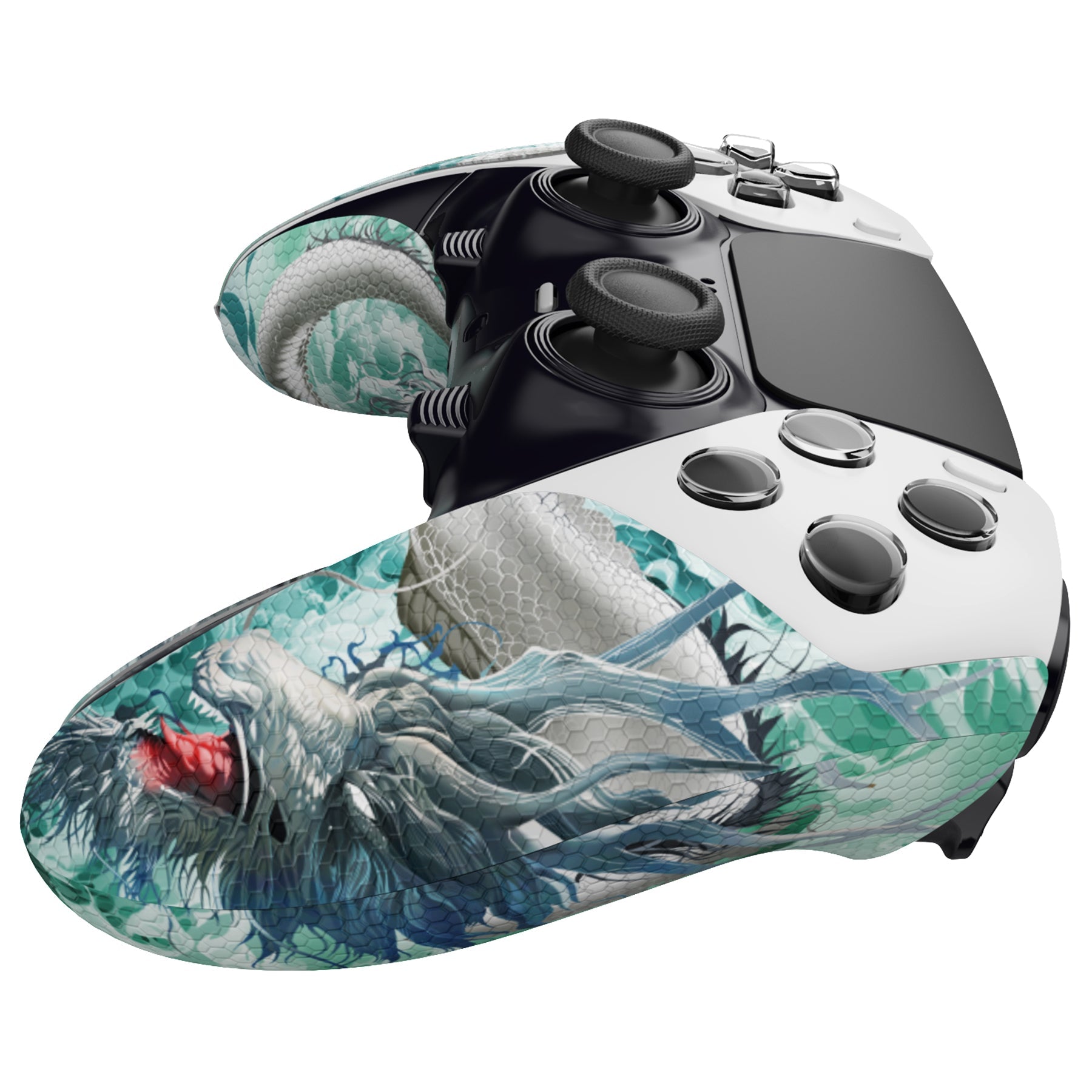 PlayVital Professional Textured Anti-Skid Sweat-Absorbent Controller Grip for PS5 Edge Wireless Controller - Jade Dragon-Cloud Dominator - PFPJ154 PlayVital