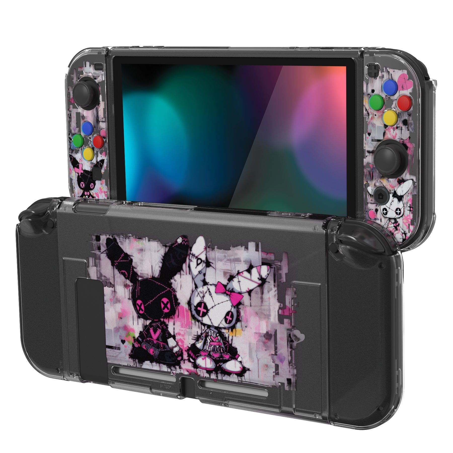 PlayVital Soft TPU Slim Protective Case with Colorful ABXY Direction Button Caps for NS Switch - Blossom POP Bunny - NTU6044G2 (Copy) PlayVital