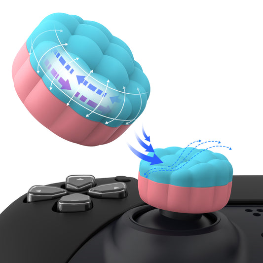 PlayVital パフクラウドテクスチャデザイン サムクッション グリップキャップ PS5 & PS4 & Switch Pro & Xbox Series X/S & Xbox Elite Series 2 & Xbox One & Xbox Core ワイヤレスコントローラー対応【 アクアブルー＆コーラルピンク】