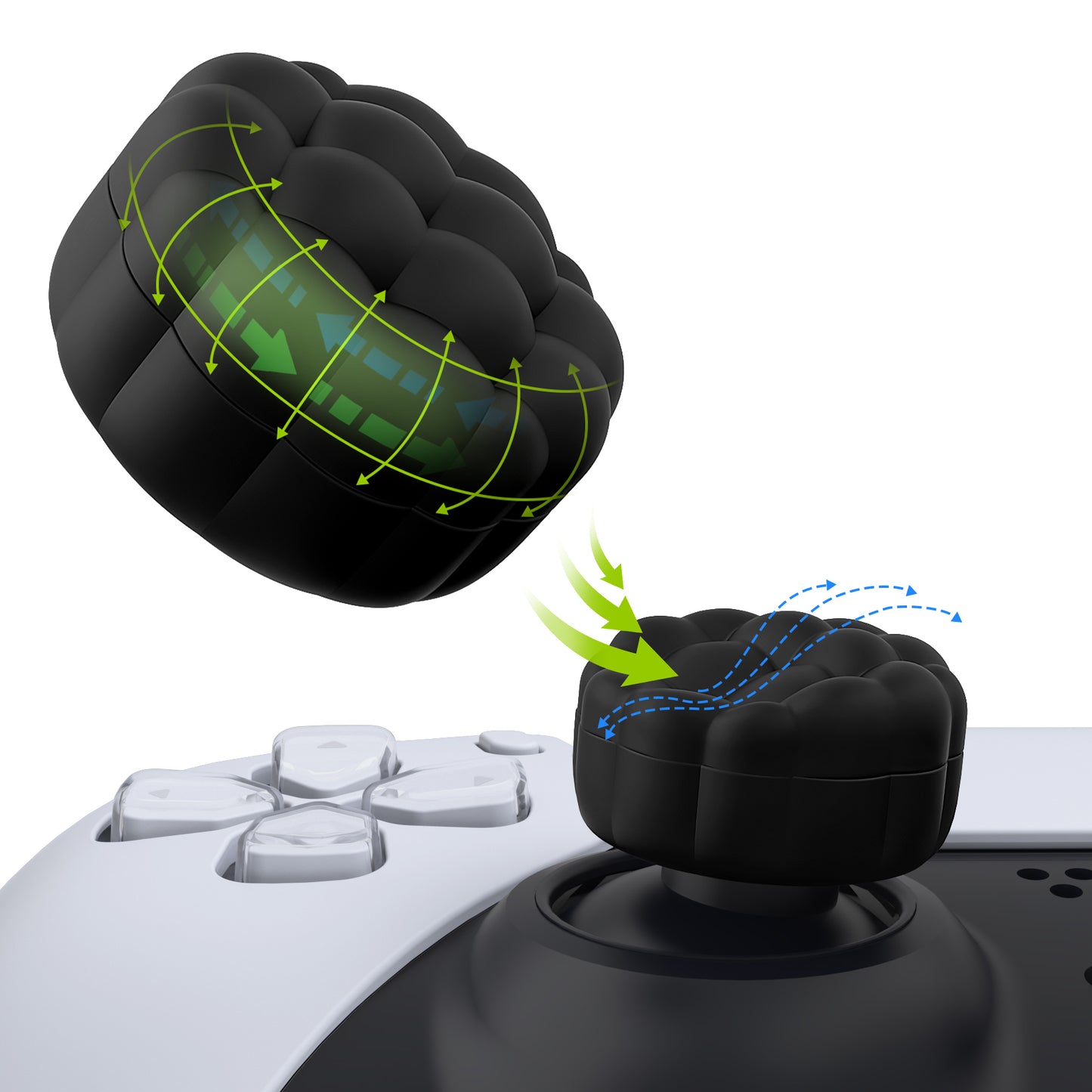 PlayVital パフクラウドテクスチャデザイン サムクッション グリップキャップ PS5 & PS4 & Switch Pro & Xbox Series X/S & Xbox Elite Series 2 & Xbox One & Xbox Core ワイヤレスコントローラー対応【ブラック】