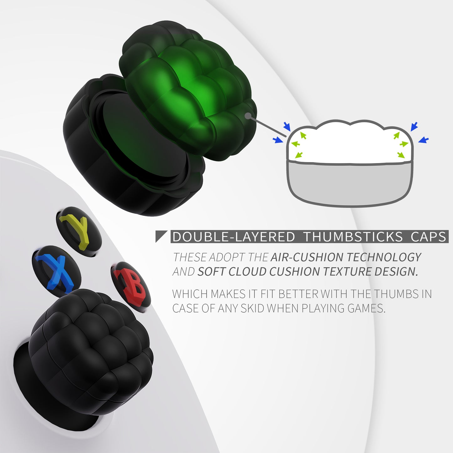 PlayVital パフクラウドテクスチャデザイン サムクッション グリップキャップ PS5 & PS4 & Switch Pro & Xbox Series X/S & Xbox Elite Series 2 & Xbox One & Xbox Core ワイヤレスコントローラー対応【ブラック】