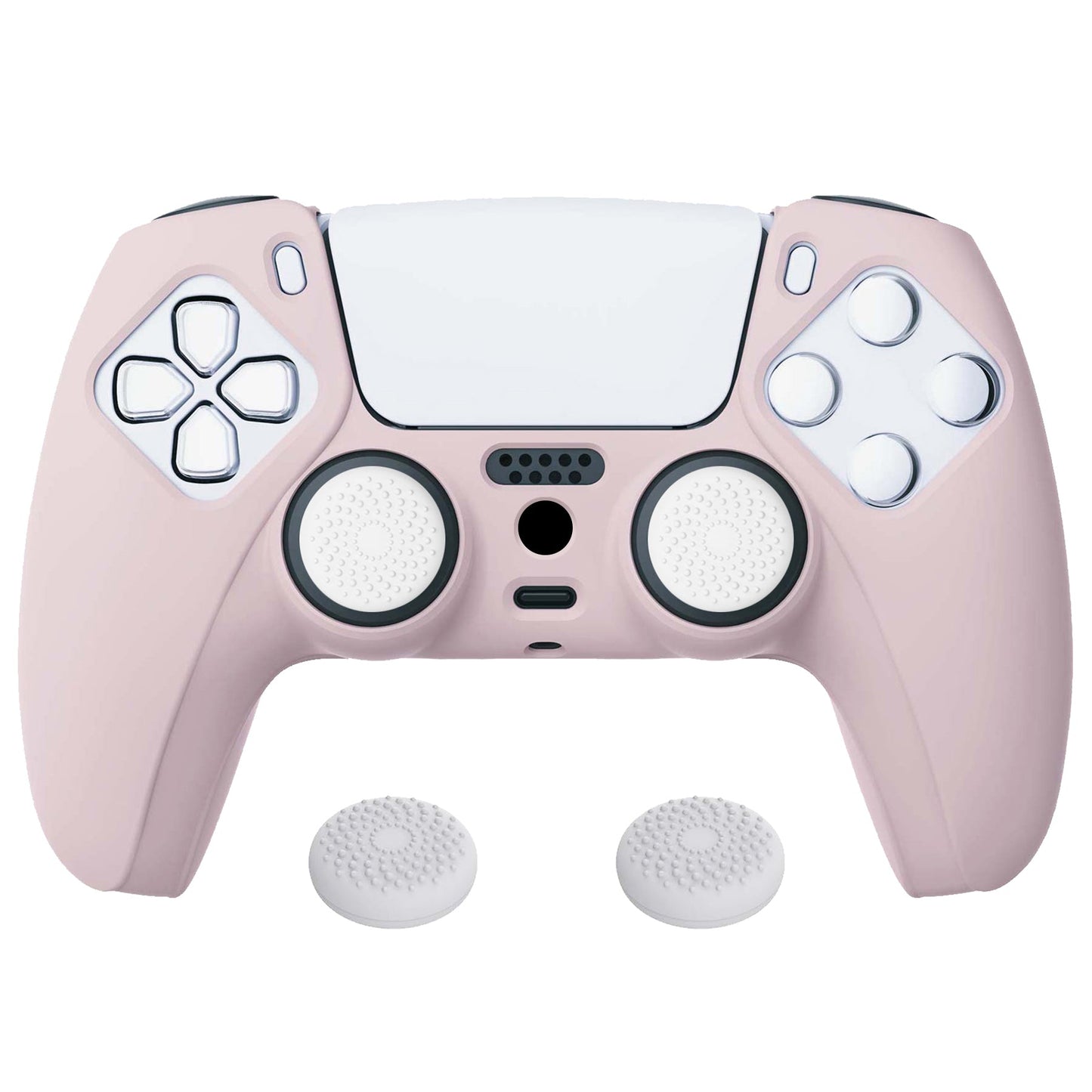 PlayVital Pure Series Anti-Slip Silicone Cover Skin with Thumb Grip Caps for PS5 Wireless Controller - Cherry Blossoms Pink - KOPF019 PlayVital