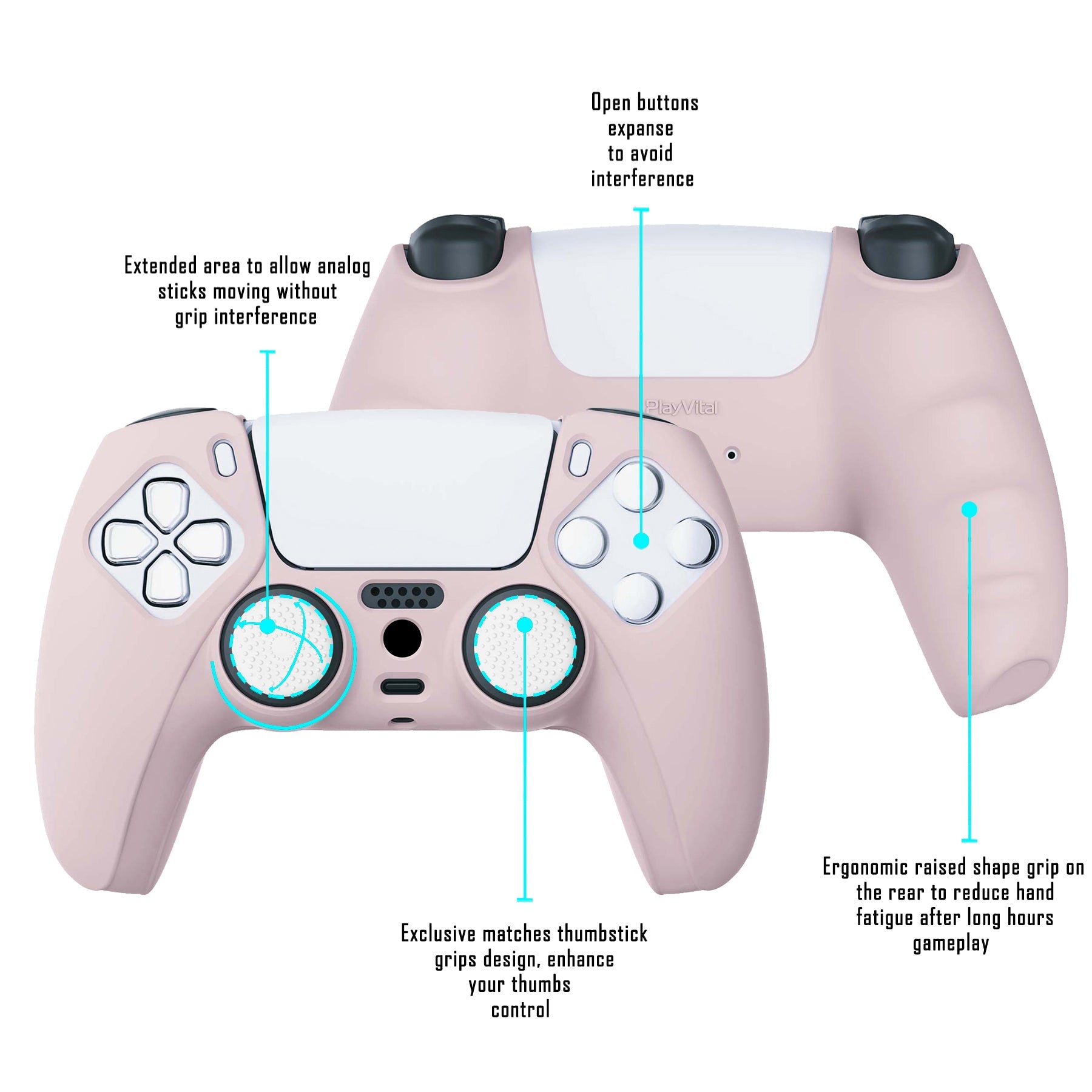 PlayVital Pure Series Anti-Slip Silicone Cover Skin with Thumb Grip Caps for PS5 Wireless Controller - Cherry Blossoms Pink - KOPF019 PlayVital