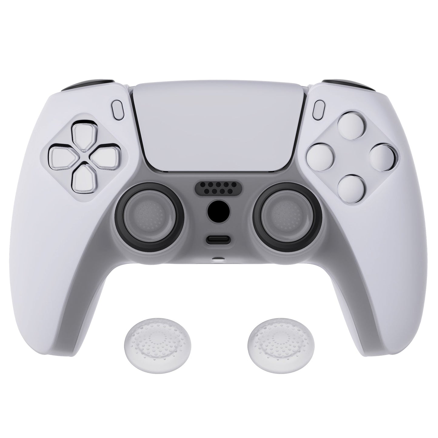 PlayVital Pure Series Anti-Slip Silicone Cover Skin with Thumb Grip Caps for PS5 Wireless Controller - Clear White - KOPF016 PlayVital