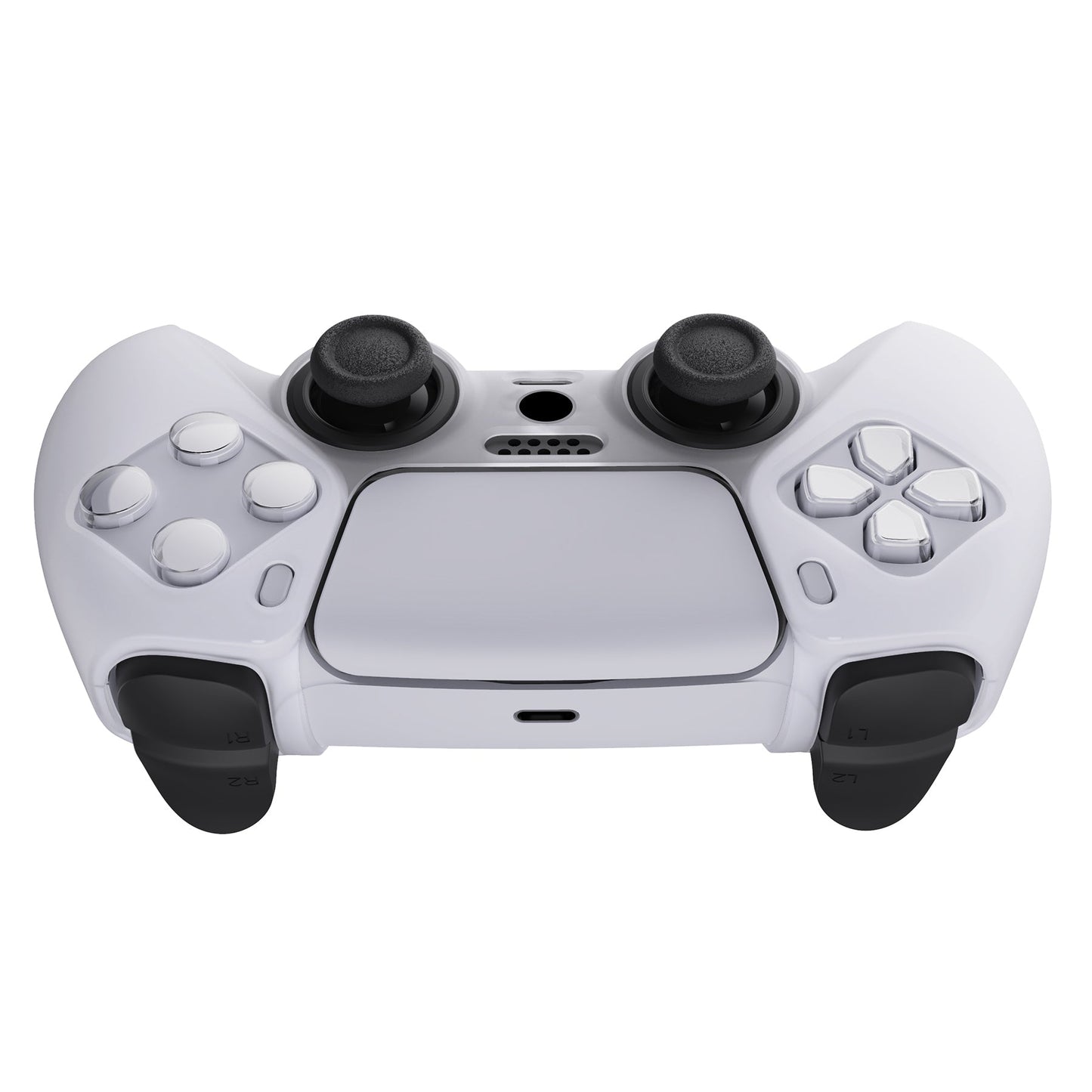 PlayVital Pure Series Anti-Slip Silicone Cover Skin with Thumb Grip Caps for PS5 Wireless Controller - Clear White - KOPF016 PlayVital