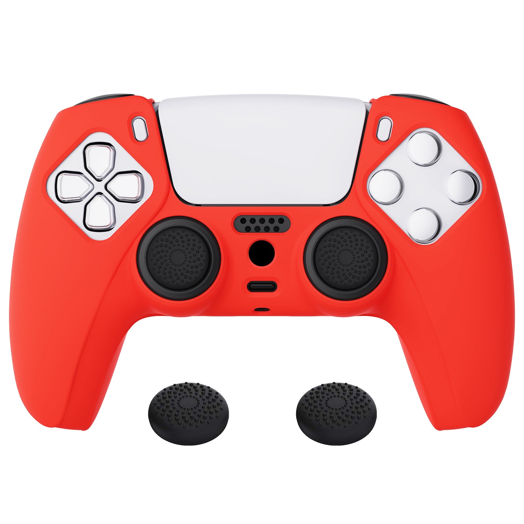 PlayVital Pure Series Anti-Slip Silicone Cover Skin with Thumb Grip Caps for PS5 Wireless Controller - Passion Red - KOPF017 PlayVital