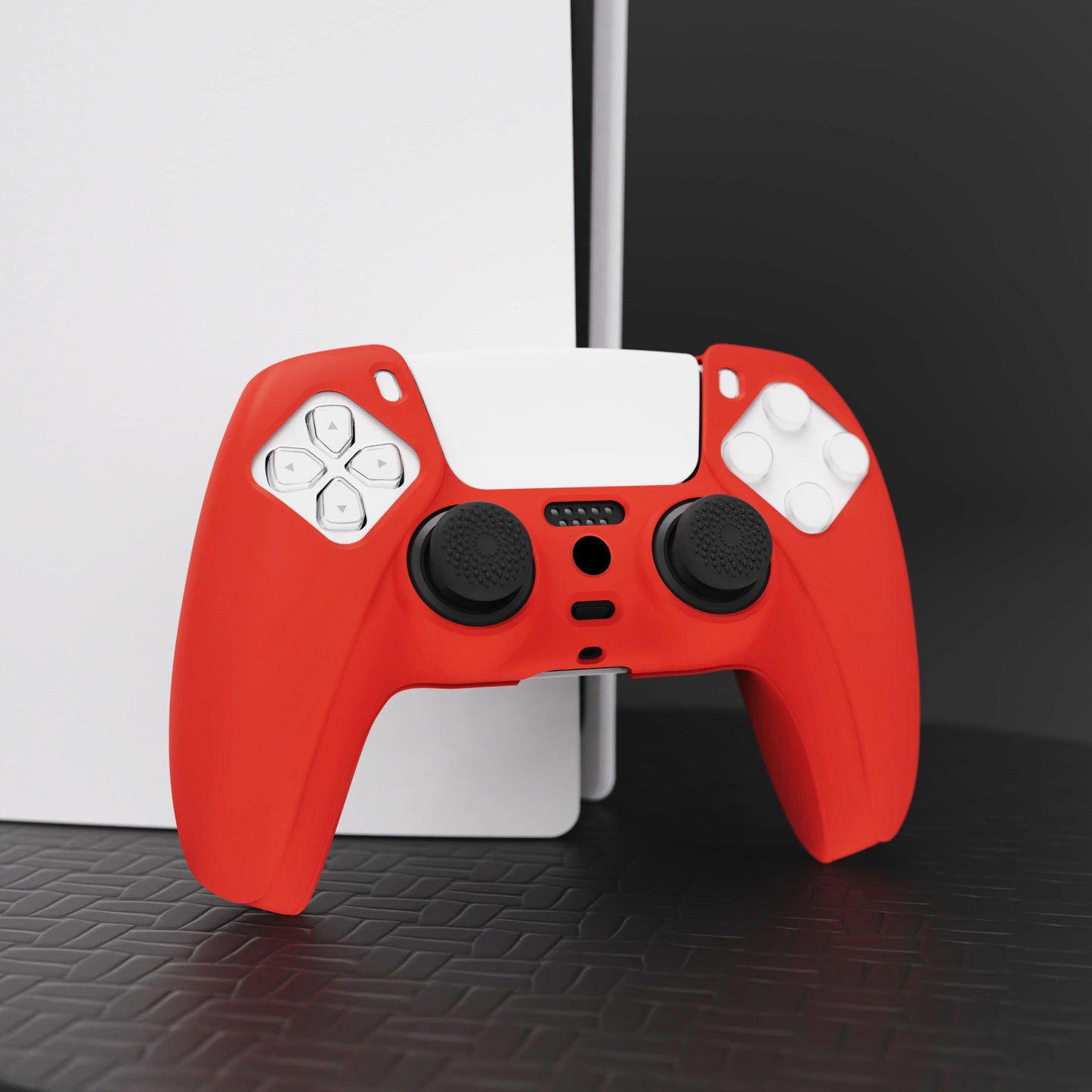 PlayVital Pure Series Anti-Slip Silicone Cover Skin with Thumb Grip Caps for PS5 Wireless Controller - Passion Red - KOPF017 PlayVital