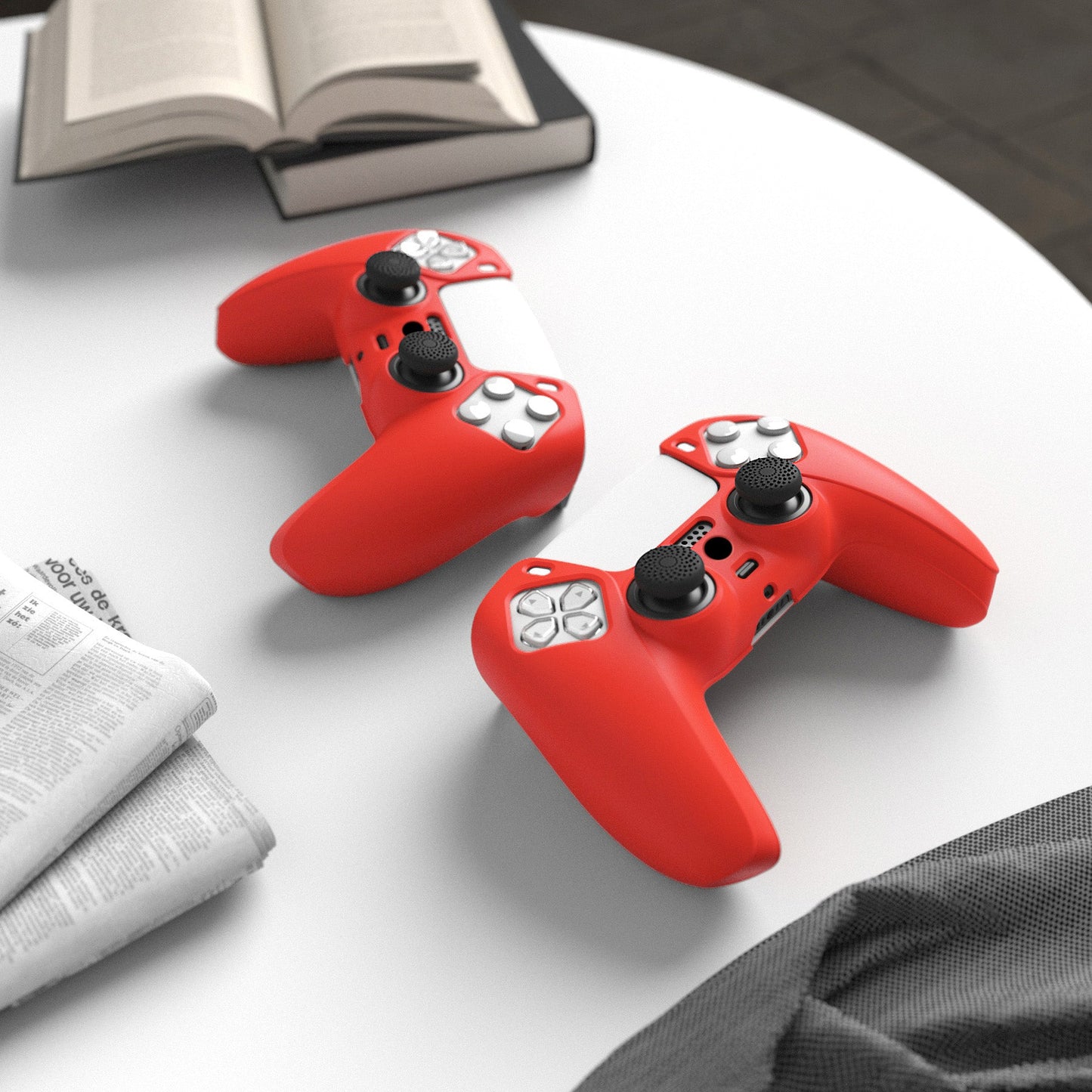 PlayVital Pure Series Anti-Slip Silicone Cover Skin with Thumb Grip Caps for PS5 Wireless Controller - Passion Red - KOPF017 PlayVital