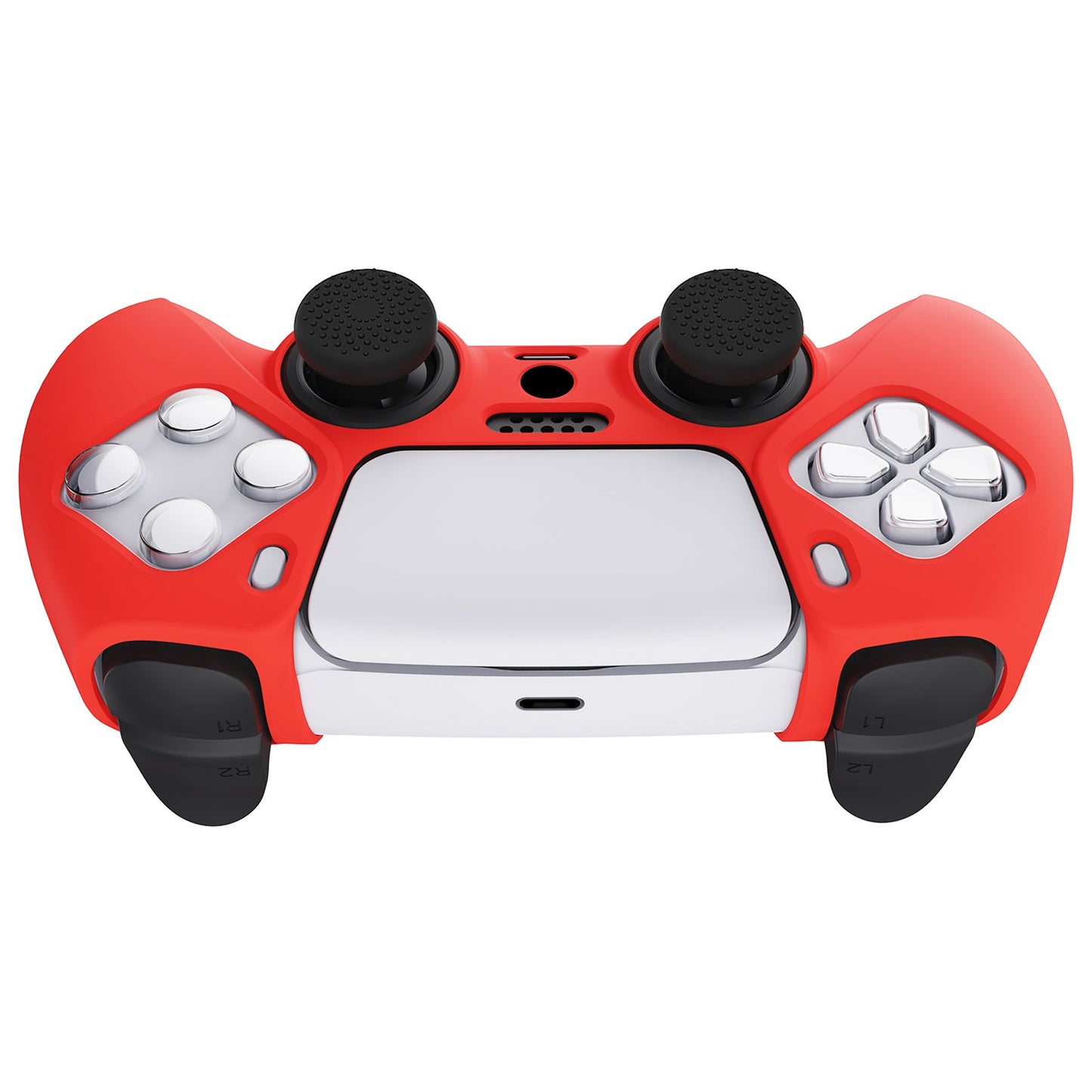 PlayVital Pure Series Anti-Slip Silicone Cover Skin with Thumb Grip Caps for PS5 Wireless Controller - Passion Red - KOPF017 PlayVital