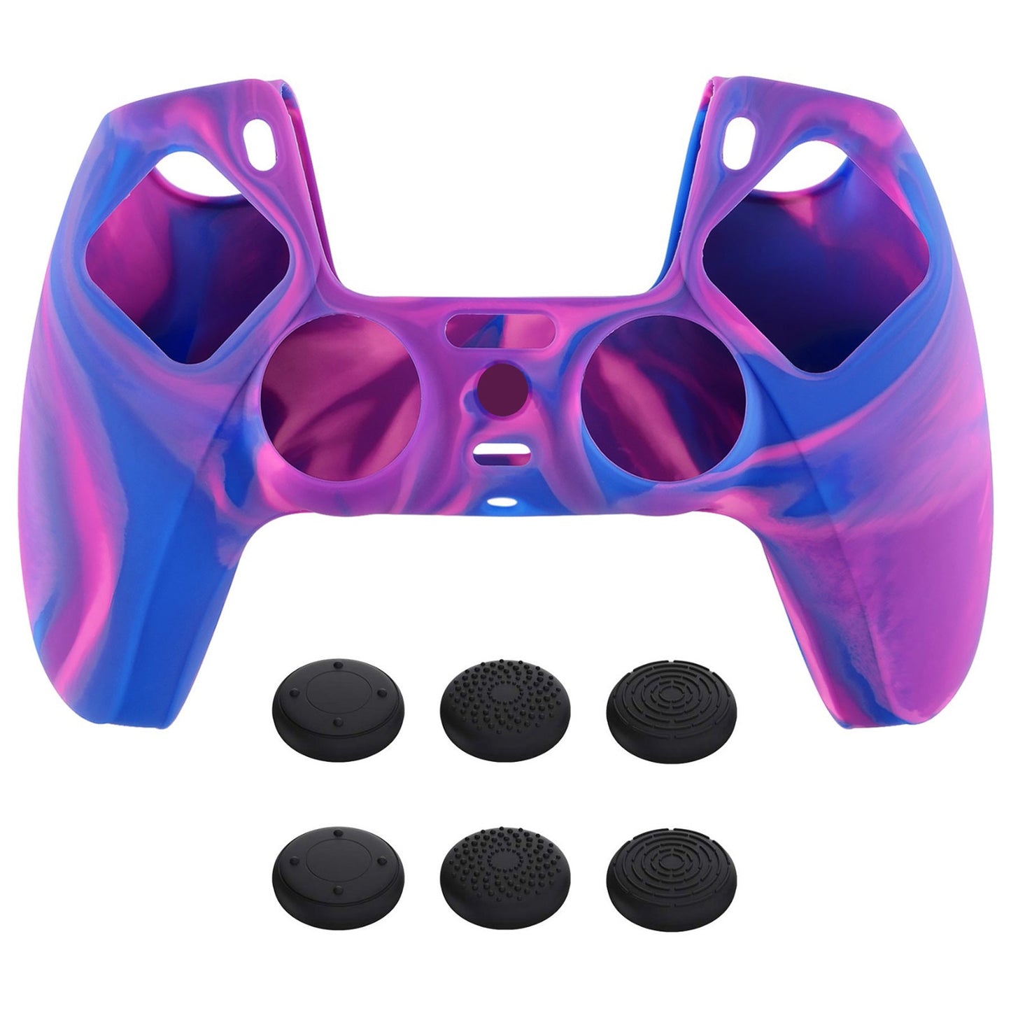 PlayVital Pure Series Anti-Slip Silicone Cover Skin with Thumb Grip Caps for PS5 Wireless Controller - Pink & Purple & Blue - KOPF015 PlayVital