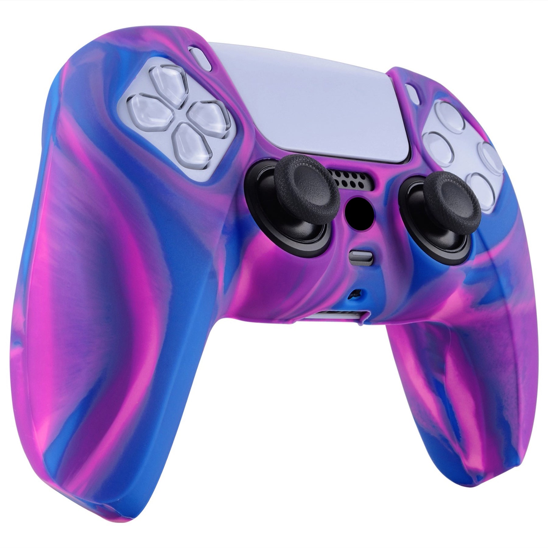 PlayVital Pure Series Anti-Slip Silicone Cover Skin with Thumb Grip Caps for PS5 Wireless Controller - Pink & Purple & Blue - KOPF015 PlayVital