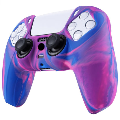 PlayVital Pure Series Anti-Slip Silicone Cover Skin with Thumb Grip Caps for PS5 Wireless Controller - Pink & Purple & Blue - KOPF015 PlayVital