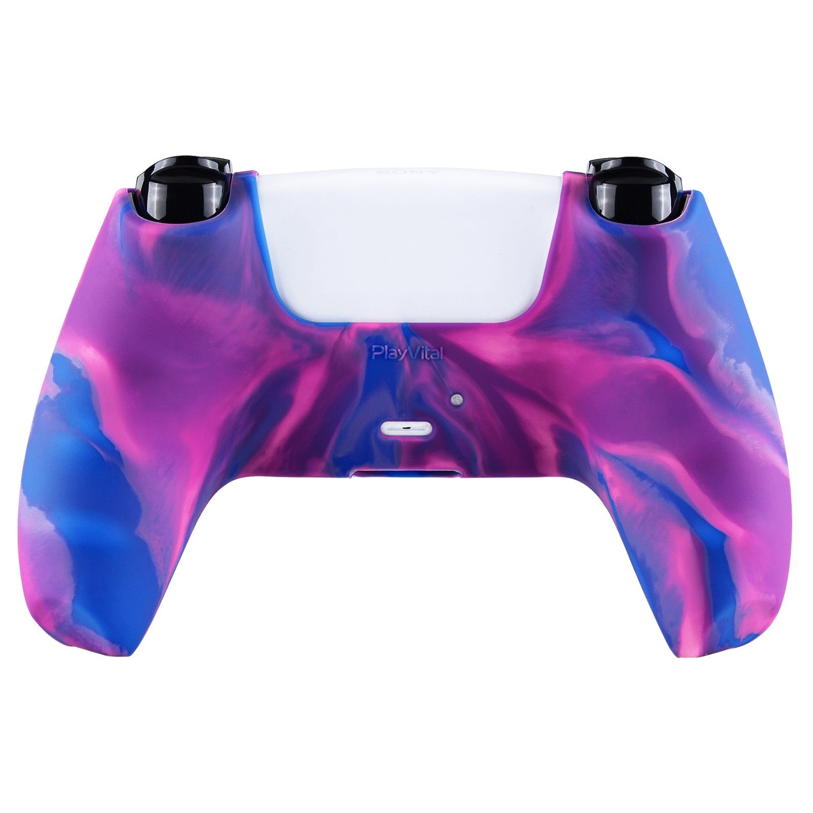 PlayVital Pure Series Anti-Slip Silicone Cover Skin with Thumb Grip Caps for PS5 Wireless Controller - Pink & Purple & Blue - KOPF015 PlayVital