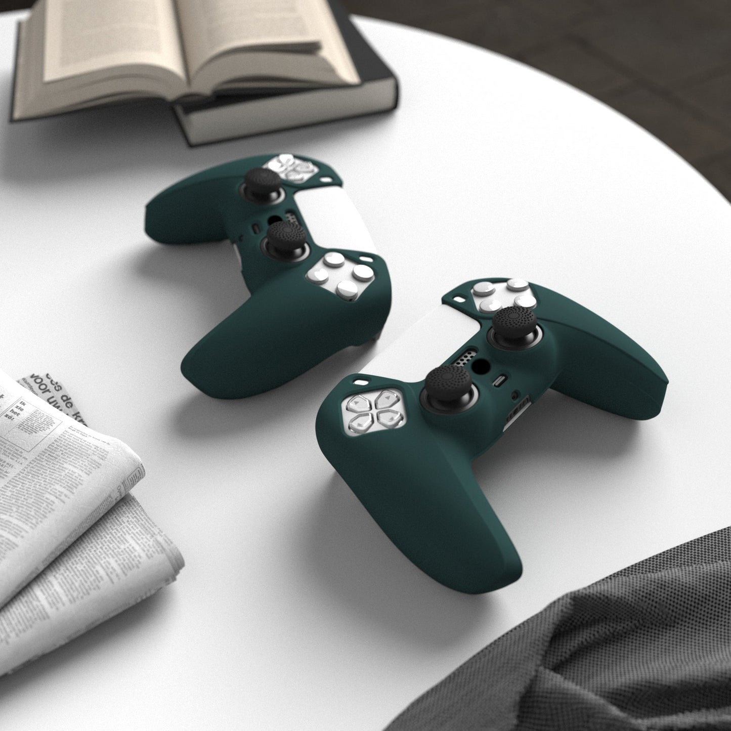 PlayVital Pure Series Anti-Slip Silicone Cover Skin with Thumb Grip Caps for PS5 Wireless Controller - Racing Green - KOPF004 PlayVital