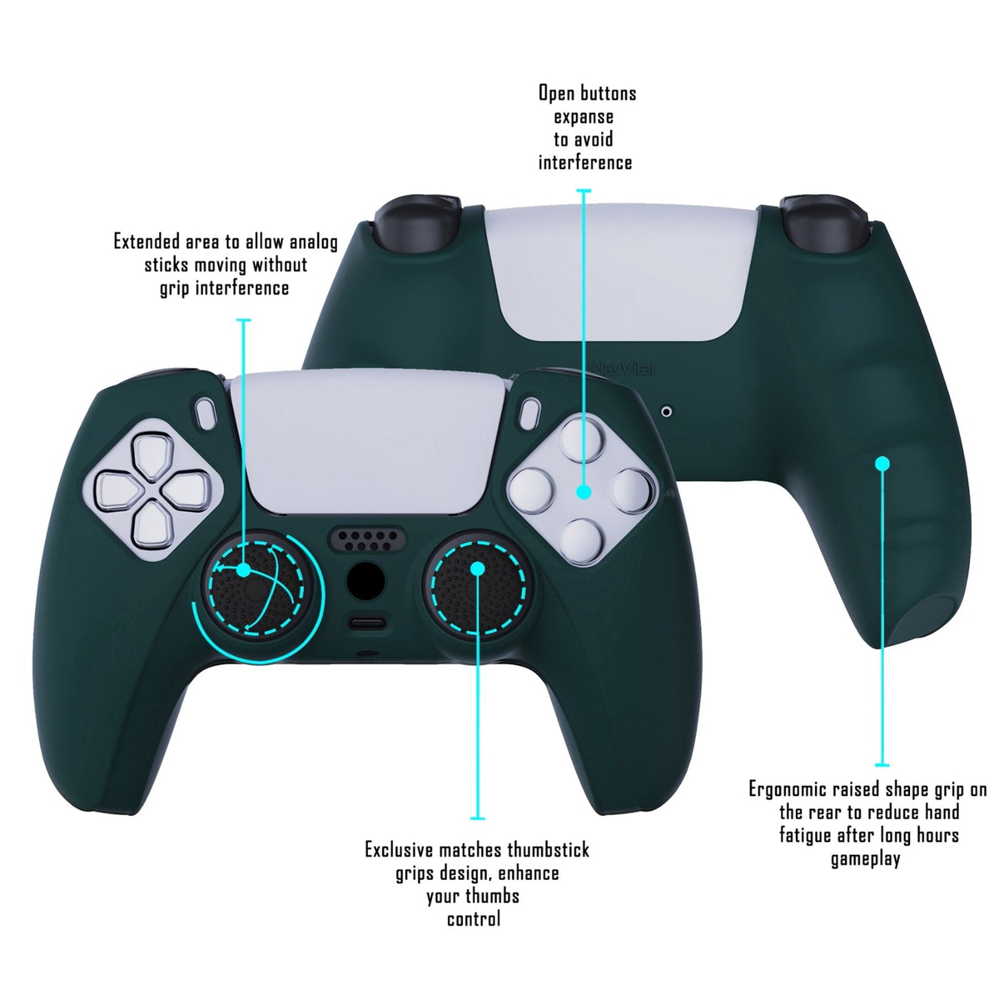 PlayVital Pure Series Anti-Slip Silicone Cover Skin with Thumb Grip Caps for PS5 Wireless Controller - Racing Green - KOPF004 PlayVital