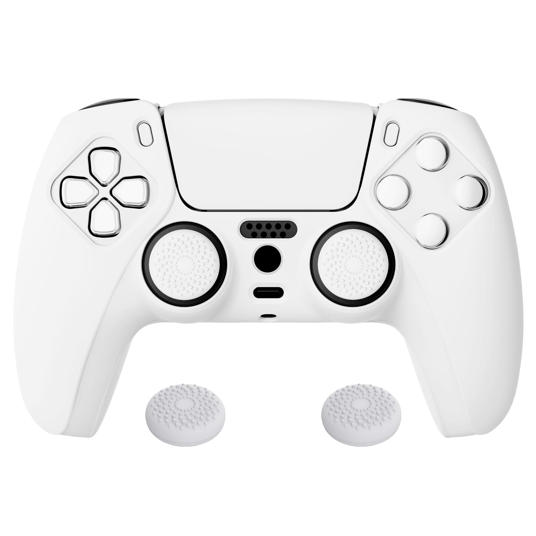 PlayVital Pure Series Anti-Slip Silicone Cover Skin with Thumb Grip Caps for PS5 Wireless Controller - White - KOPF002 PlayVital