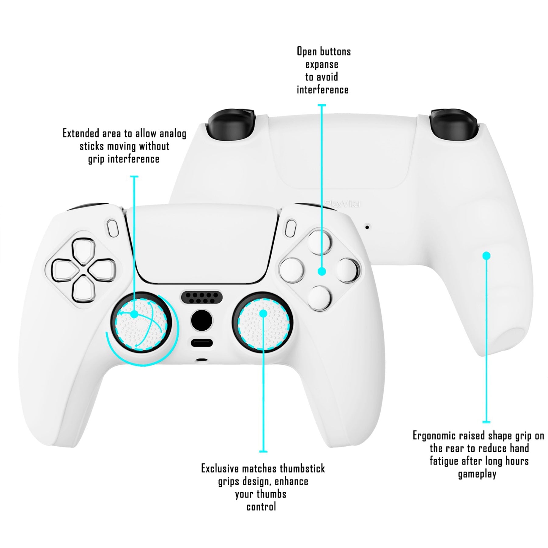 PlayVital Pure Series Anti-Slip Silicone Cover Skin with Thumb Grip Caps for PS5 Wireless Controller - White - KOPF002 PlayVital