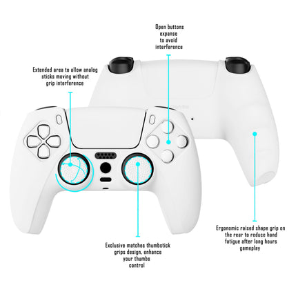 PlayVital Pure Series Anti-Slip Silicone Cover Skin with Thumb Grip Caps for PS5 Wireless Controller - White - KOPF002 PlayVital