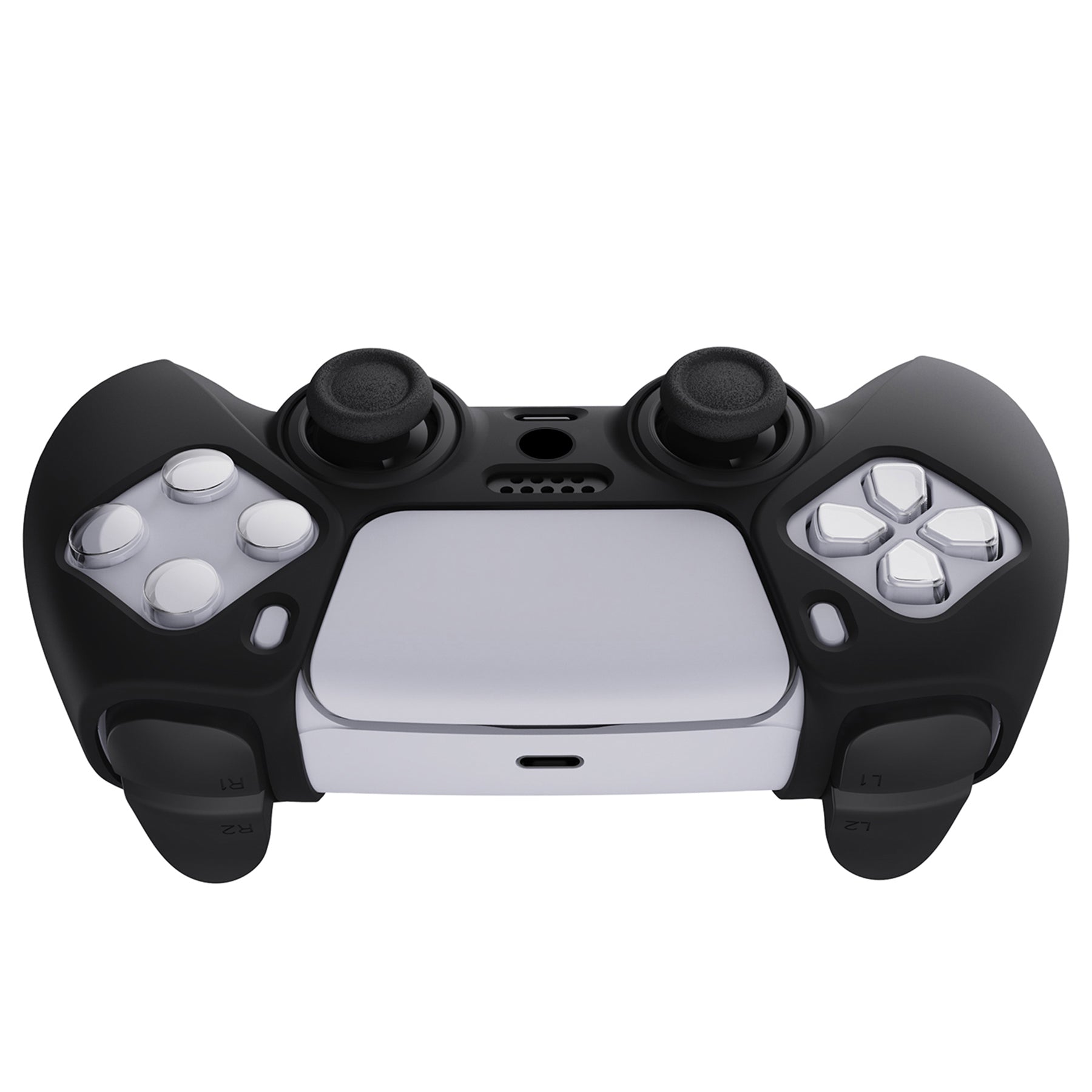 PlayVital Pure Series Anti-Slip Silicone Cover Skin with Thumb Grip Caps for PS5 Wireless Controller - Black - KOPF001 PlayVital