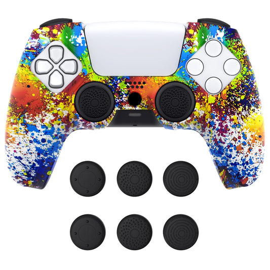 PlayVital Pure Series Dockable Model Anti-Slip Silicone Cover Skin with Thumb Grip Caps for PS5 Wireless Controller - Compatible with Charging Station - Colorful Splash - EKPFS002 PlayVital