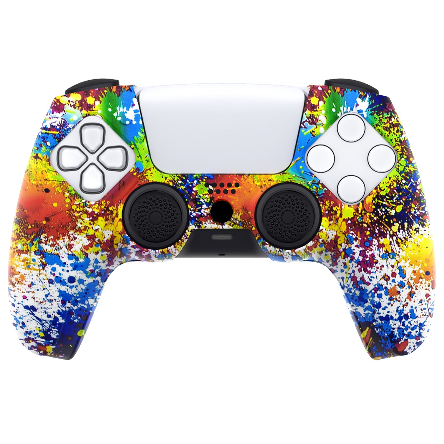 PlayVital Pure Series Dockable Model Anti-Slip Silicone Cover Skin with Thumb Grip Caps for PS5 Wireless Controller - Compatible with Charging Station - Colorful Splash - EKPFS002 PlayVital