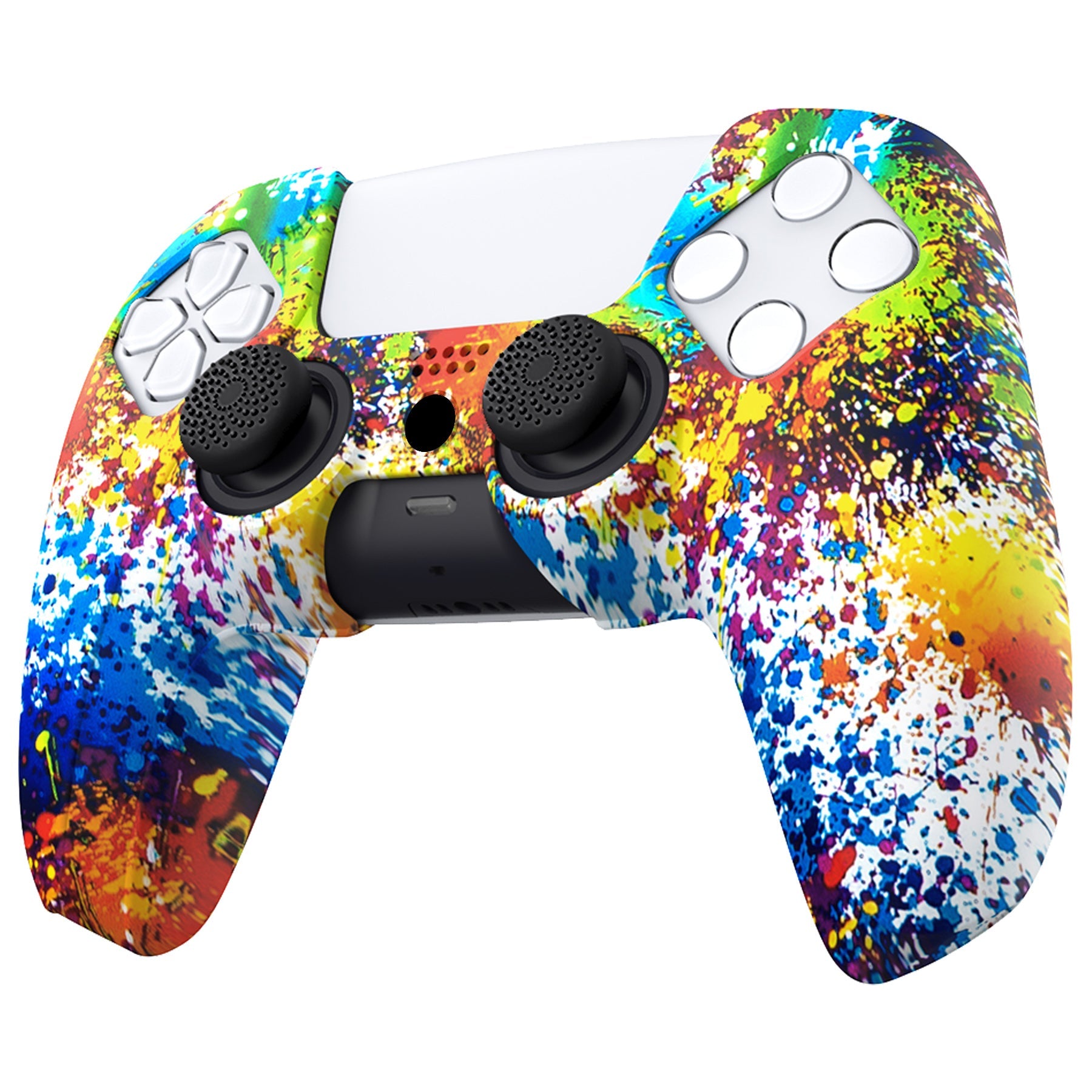 PlayVital Pure Series Dockable Model Anti-Slip Silicone Cover Skin with Thumb Grip Caps for PS5 Wireless Controller - Compatible with Charging Station - Colorful Splash - EKPFS002 PlayVital