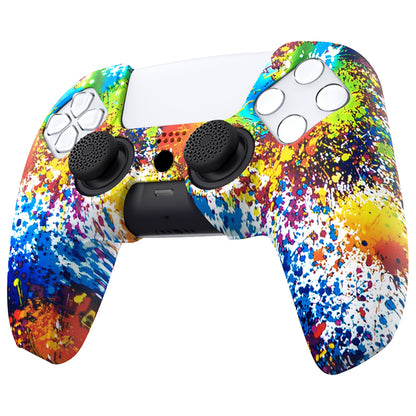 PlayVital Pure Series Dockable Model Anti-Slip Silicone Cover Skin with Thumb Grip Caps for PS5 Wireless Controller - Compatible with Charging Station - Colorful Splash - EKPFS002 PlayVital