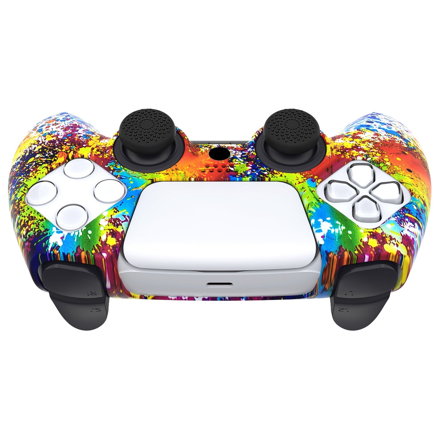 PlayVital Pure Series Dockable Model Anti-Slip Silicone Cover Skin with Thumb Grip Caps for PS5 Wireless Controller - Compatible with Charging Station - Colorful Splash - EKPFS002 PlayVital