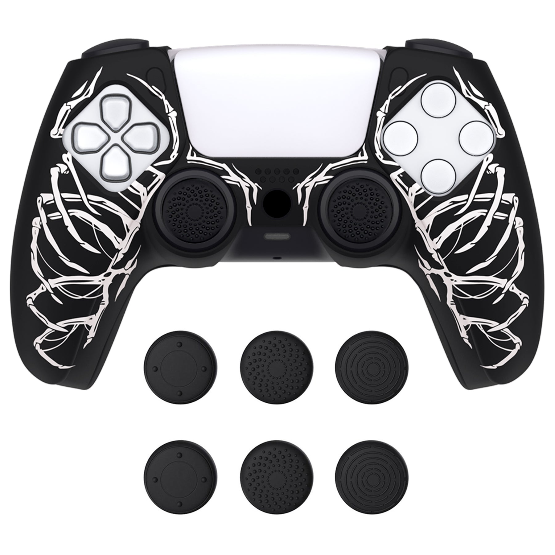 PlayVital Pure Series Dockable Model Anti-Slip Silicone Cover Skin with Thumb Grip Caps for PS5 Wireless Controller - Compatible with Charging Station - Carving Skull - EKPFL006 PlayVital