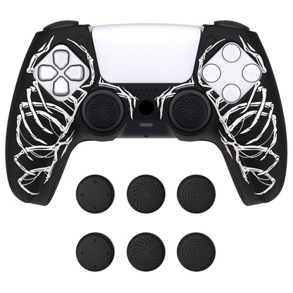 PlayVital Pure Series Dockable Model Anti-Slip Silicone Cover Skin with Thumb Grip Caps for PS5 Wireless Controller - Compatible with Charging Station - Carving Skull - EKPFL006 PlayVital