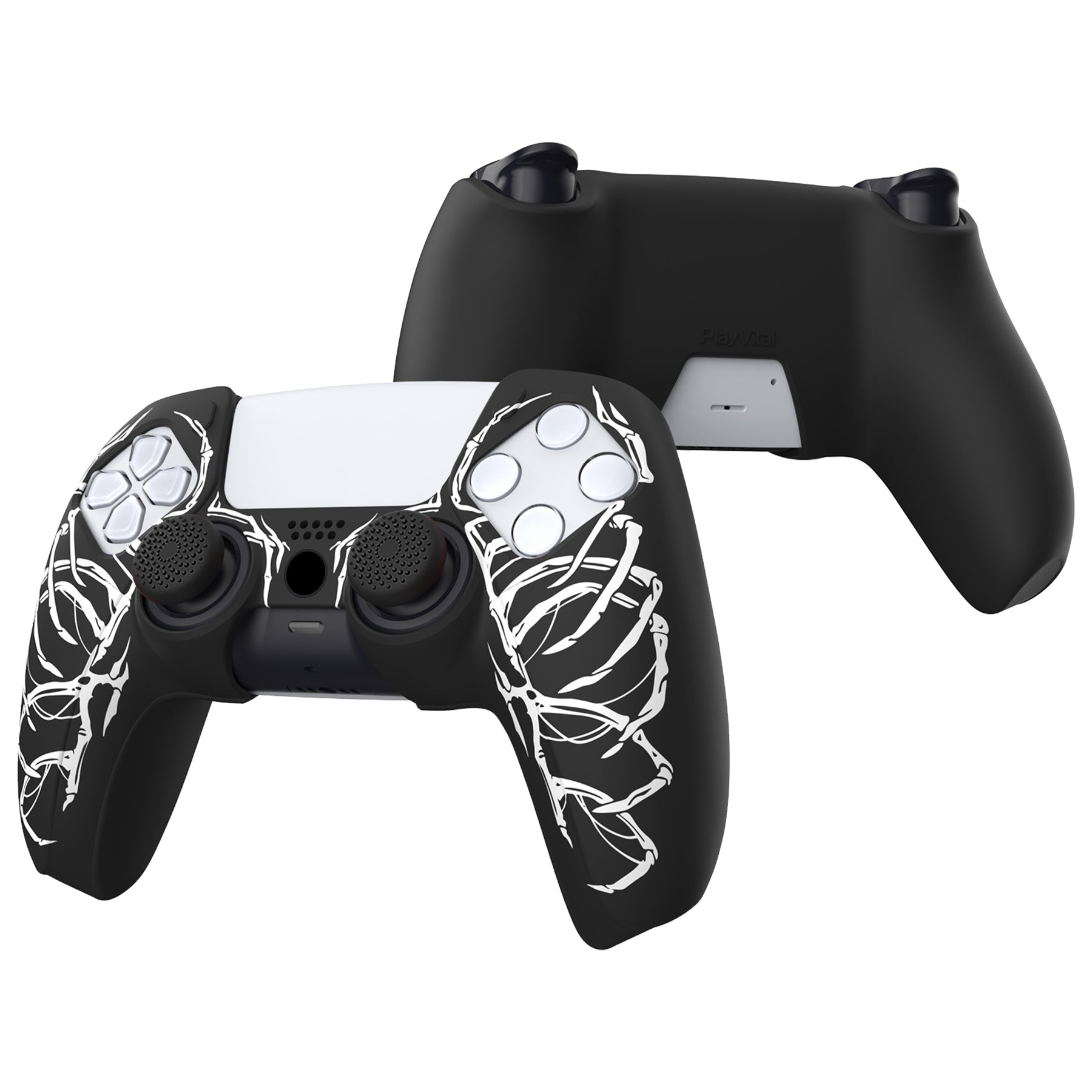 PlayVital Pure Series Dockable Model Anti-Slip Silicone Cover Skin with Thumb Grip Caps for PS5 Wireless Controller - Compatible with Charging Station - Carving Skull - EKPFL006 PlayVital