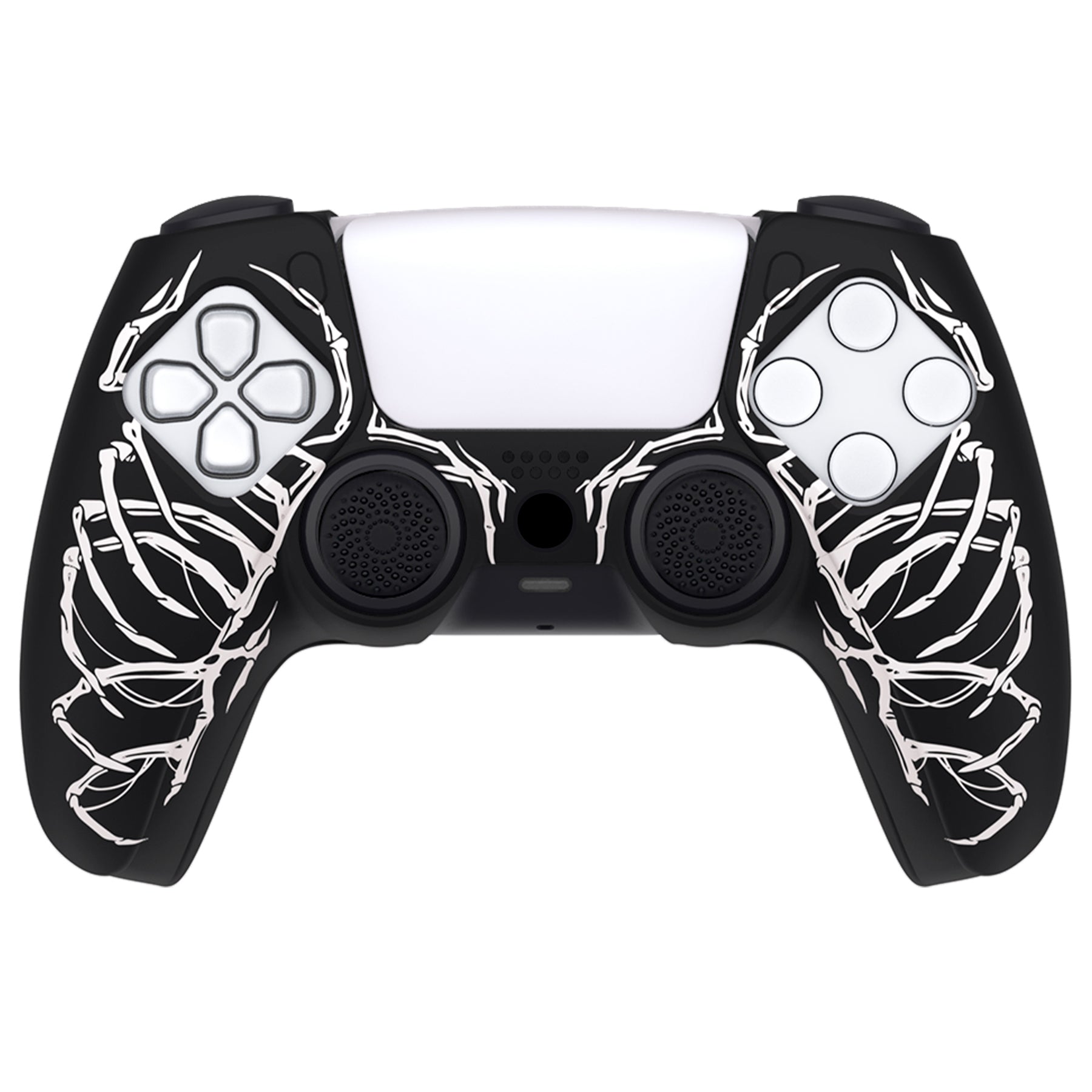 PlayVital Pure Series Dockable Model Anti-Slip Silicone Cover Skin with Thumb Grip Caps for PS5 Wireless Controller - Compatible with Charging Station - Carving Skull - EKPFL006 PlayVital