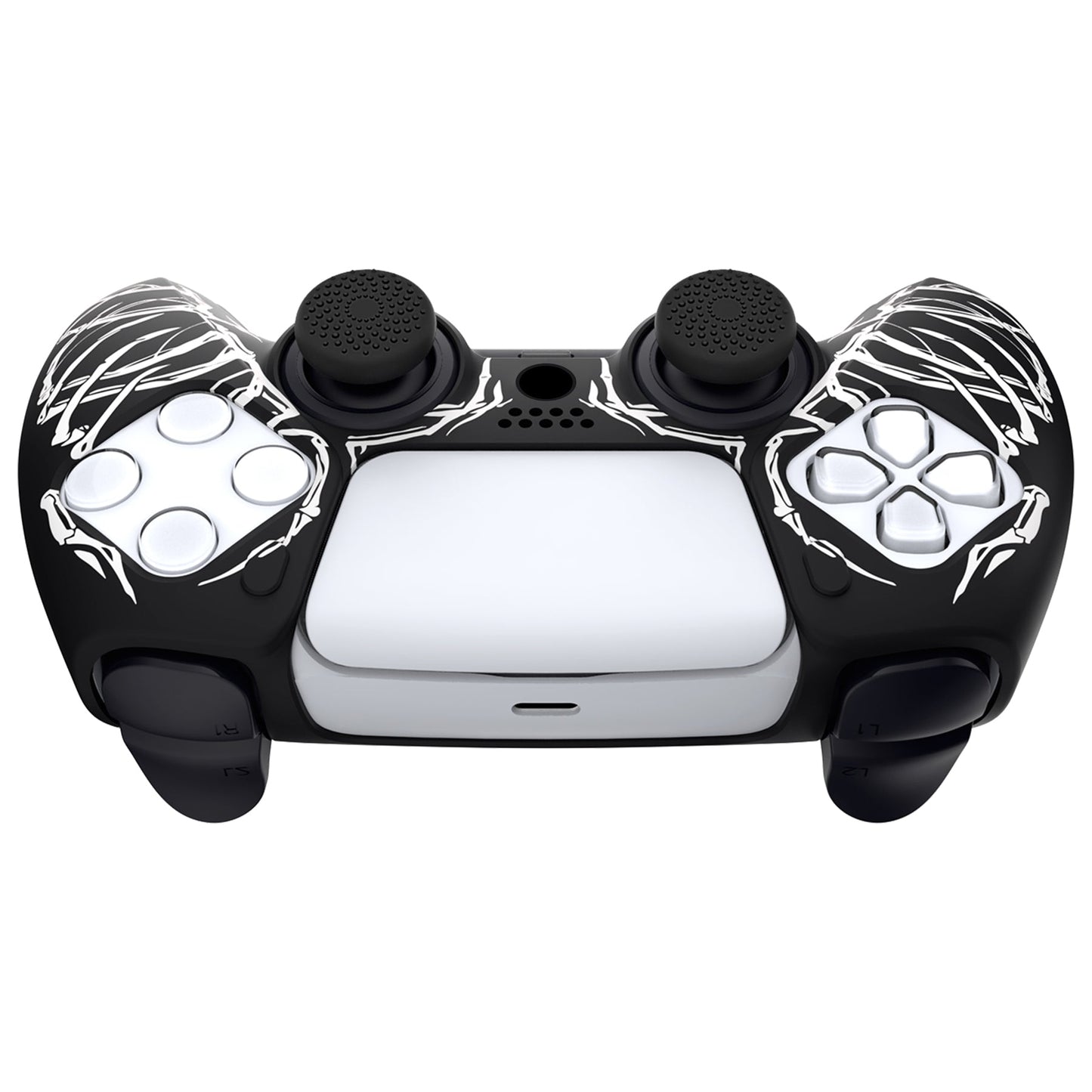 PlayVital Pure Series Dockable Model Anti-Slip Silicone Cover Skin with Thumb Grip Caps for PS5 Wireless Controller - Compatible with Charging Station - Carving Skull - EKPFL006 PlayVital