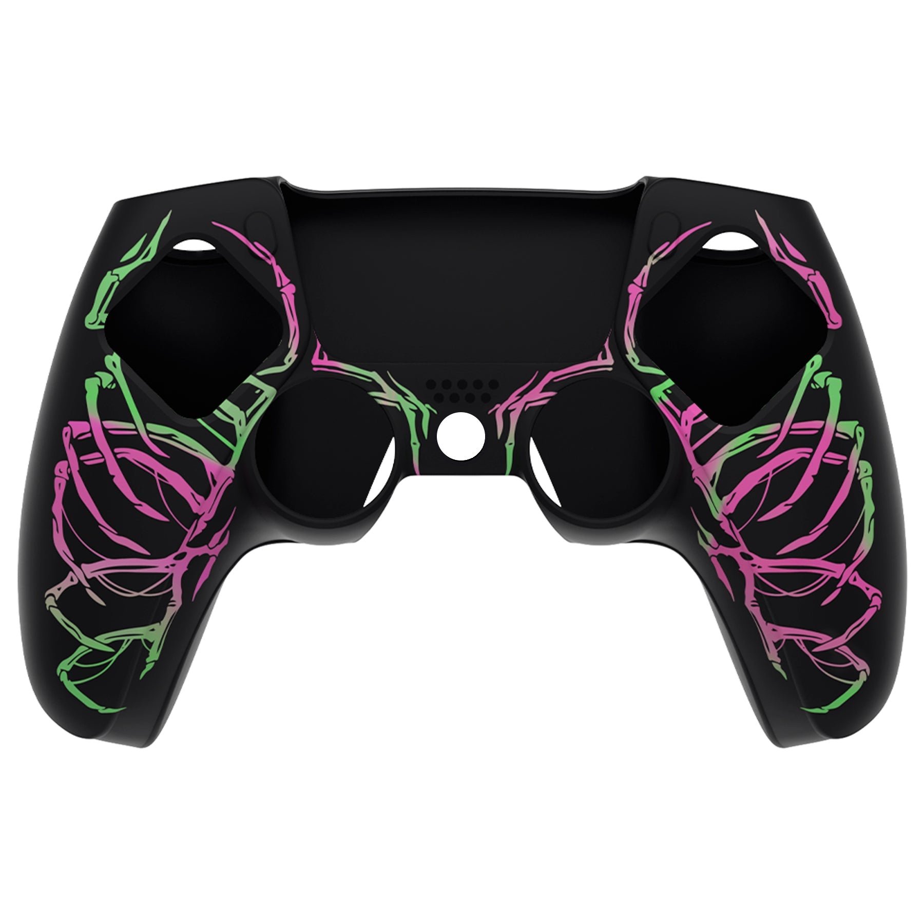 PlayVital Pure Series Dockable Model Anti-Slip Silicone Cover Skin with Thumb Grip Caps for PS5 Wireless Controller - Compatible with Charging Station - Carving Skull Pink & Green - EKPFL001 PlayVital