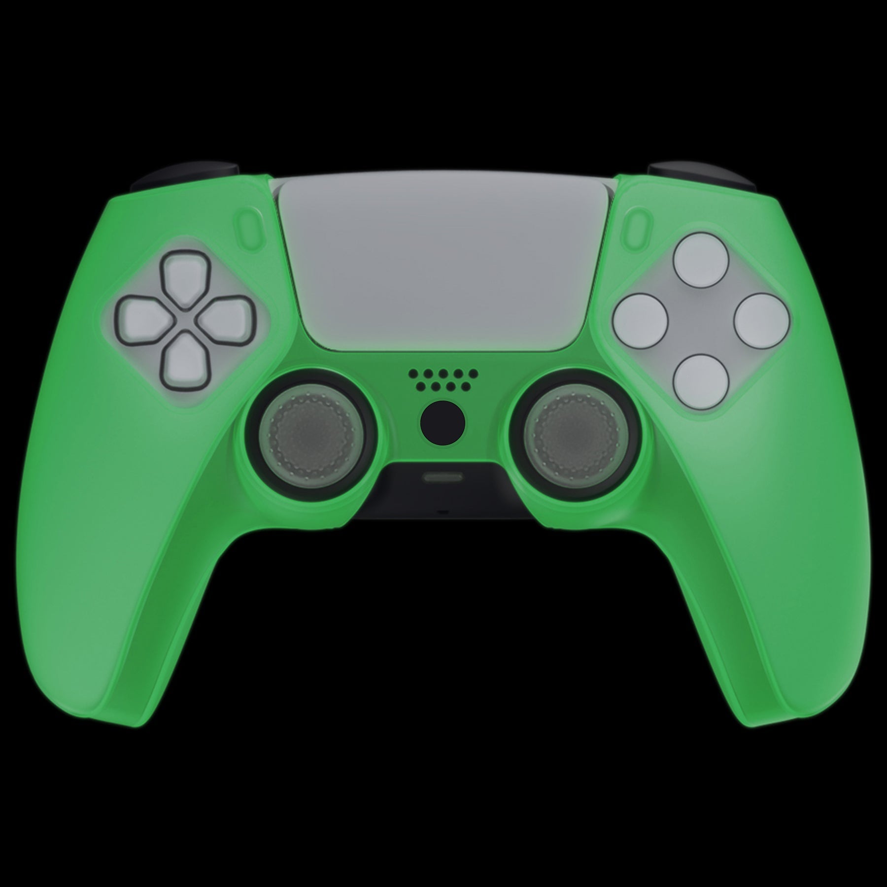 PlayVital Pure Series Dockable Model Anti-Slip Silicone Cover Skin with Thumb Grip Caps for PS5 Wireless Controller - Compatible with Charging Station - Glow in Dark - Green - EKPFP004 PlayVital