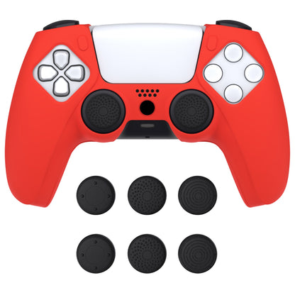 PlayVital Pure Series Dockable Model Anti-Slip Silicone Cover Skin with Thumb Grip Caps for PS5 Wireless Controller - Compatible with Charging Station - Passion Red - EKPFP005 PlayVital