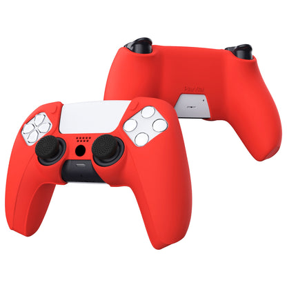 PlayVital Pure Series Dockable Model Anti-Slip Silicone Cover Skin with Thumb Grip Caps for PS5 Wireless Controller - Compatible with Charging Station - Passion Red - EKPFP005 PlayVital