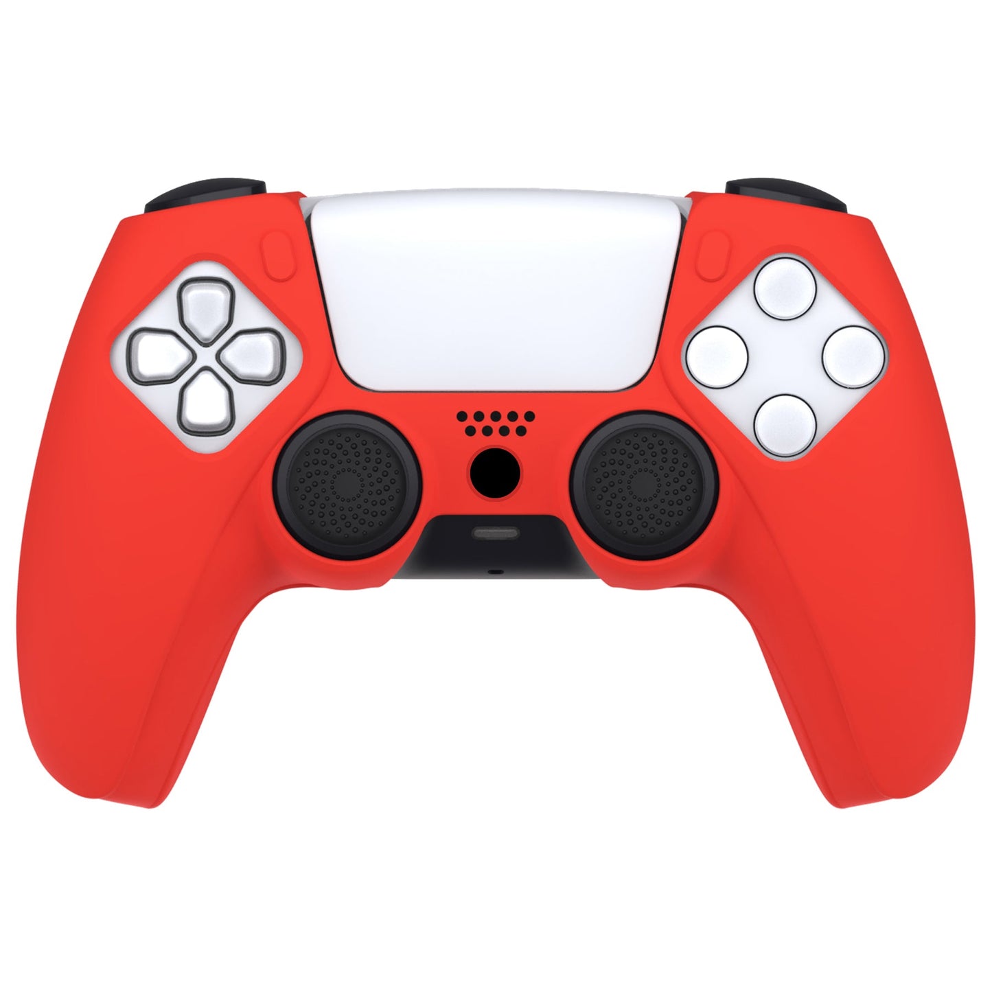 PlayVital Pure Series Dockable Model Anti-Slip Silicone Cover Skin with Thumb Grip Caps for PS5 Wireless Controller - Compatible with Charging Station - Passion Red - EKPFP005 PlayVital