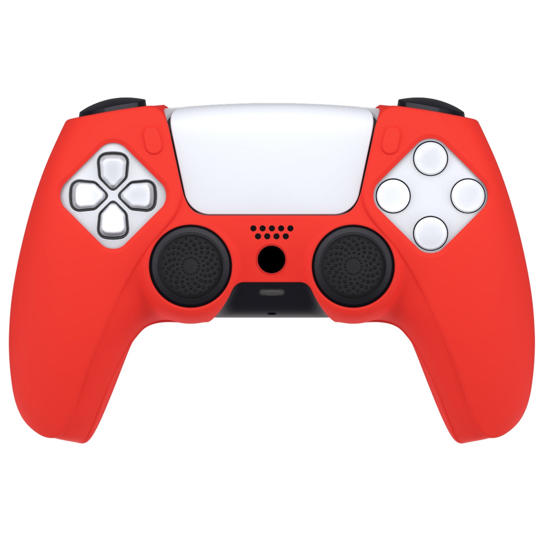 PlayVital Pure Series Dockable Model Anti-Slip Silicone Cover Skin with Thumb Grip Caps for PS5 Wireless Controller - Compatible with Charging Station - Passion Red - EKPFP005 PlayVital