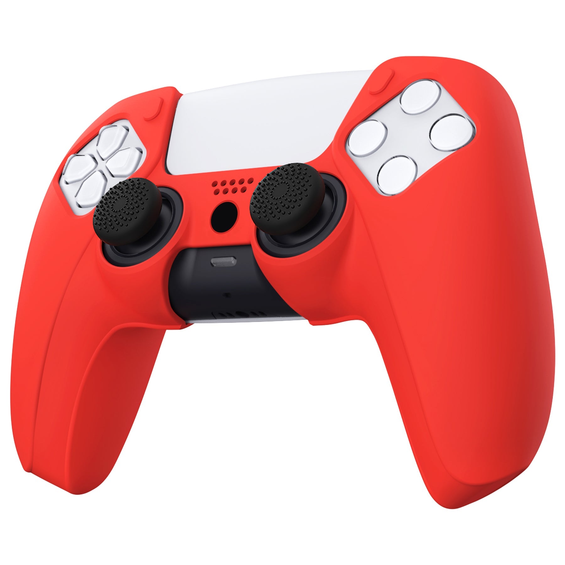 PlayVital Pure Series Dockable Model Anti-Slip Silicone Cover Skin with Thumb Grip Caps for PS5 Wireless Controller - Compatible with Charging Station - Passion Red - EKPFP005 PlayVital