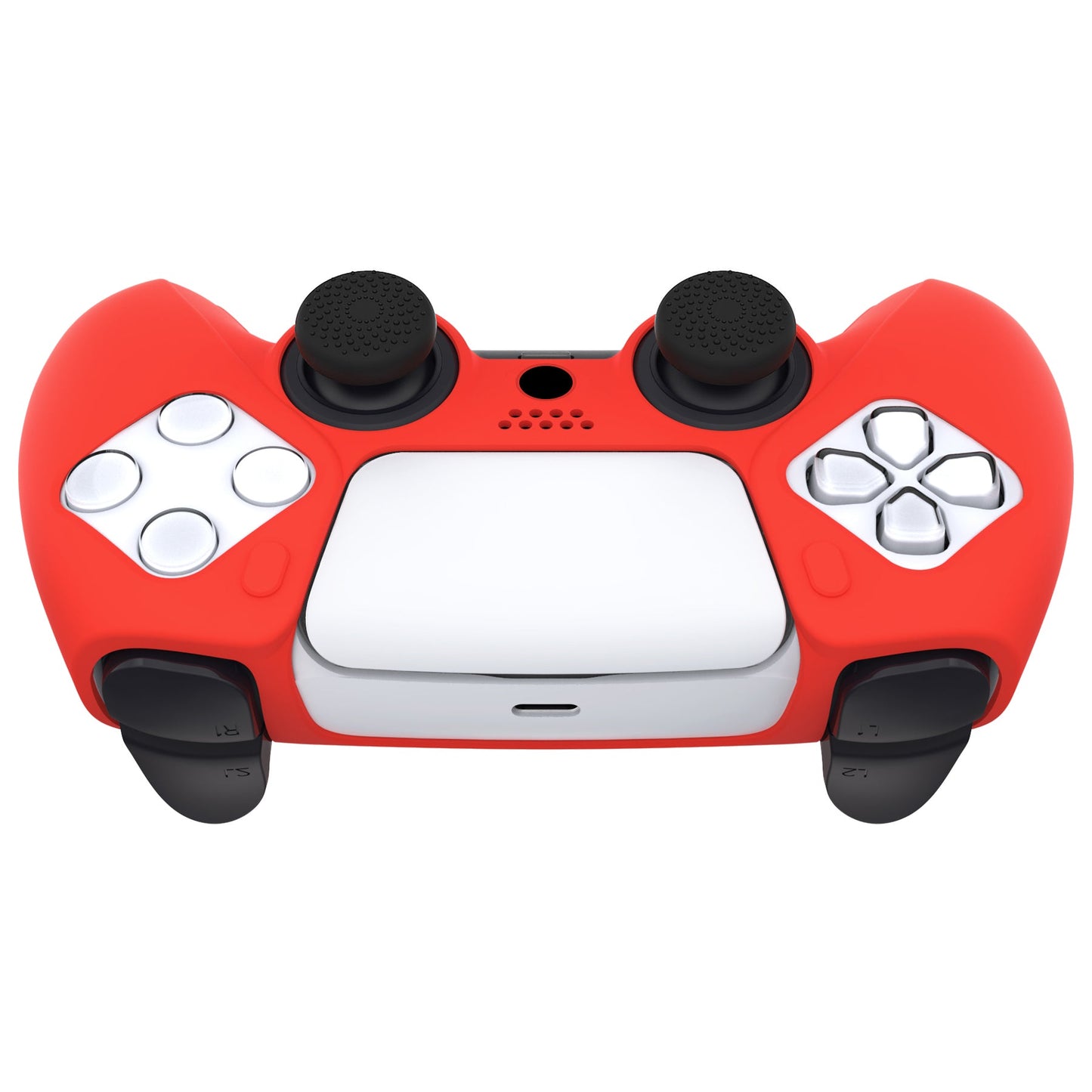 PlayVital Pure Series Dockable Model Anti-Slip Silicone Cover Skin with Thumb Grip Caps for PS5 Wireless Controller - Compatible with Charging Station - Passion Red - EKPFP005 PlayVital