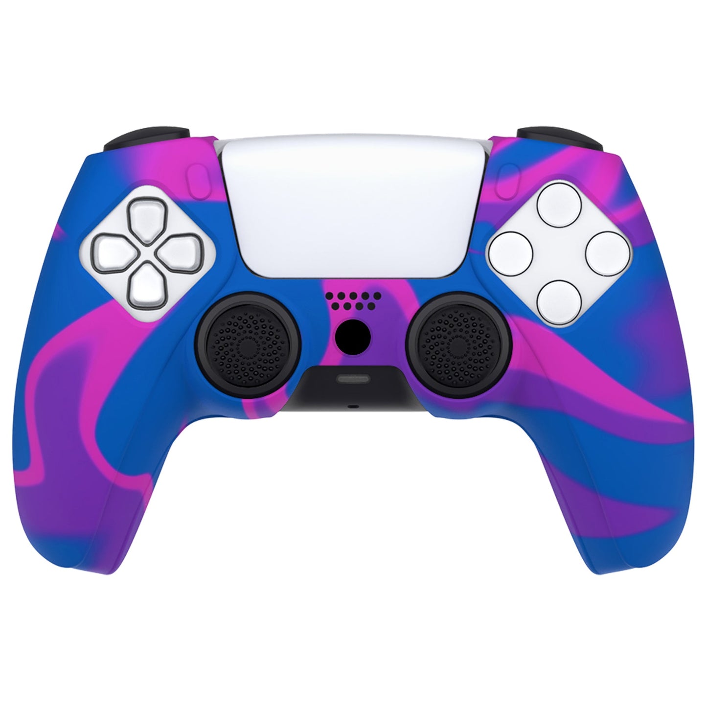 PlayVital Pure Series Dockable Model Anti-Slip Silicone Cover Skin with Thumb Grip Caps for PS5 Wireless Controller - Compatible with Charging Station - Pink & Purple & Blue - EKPFP003 PlayVital