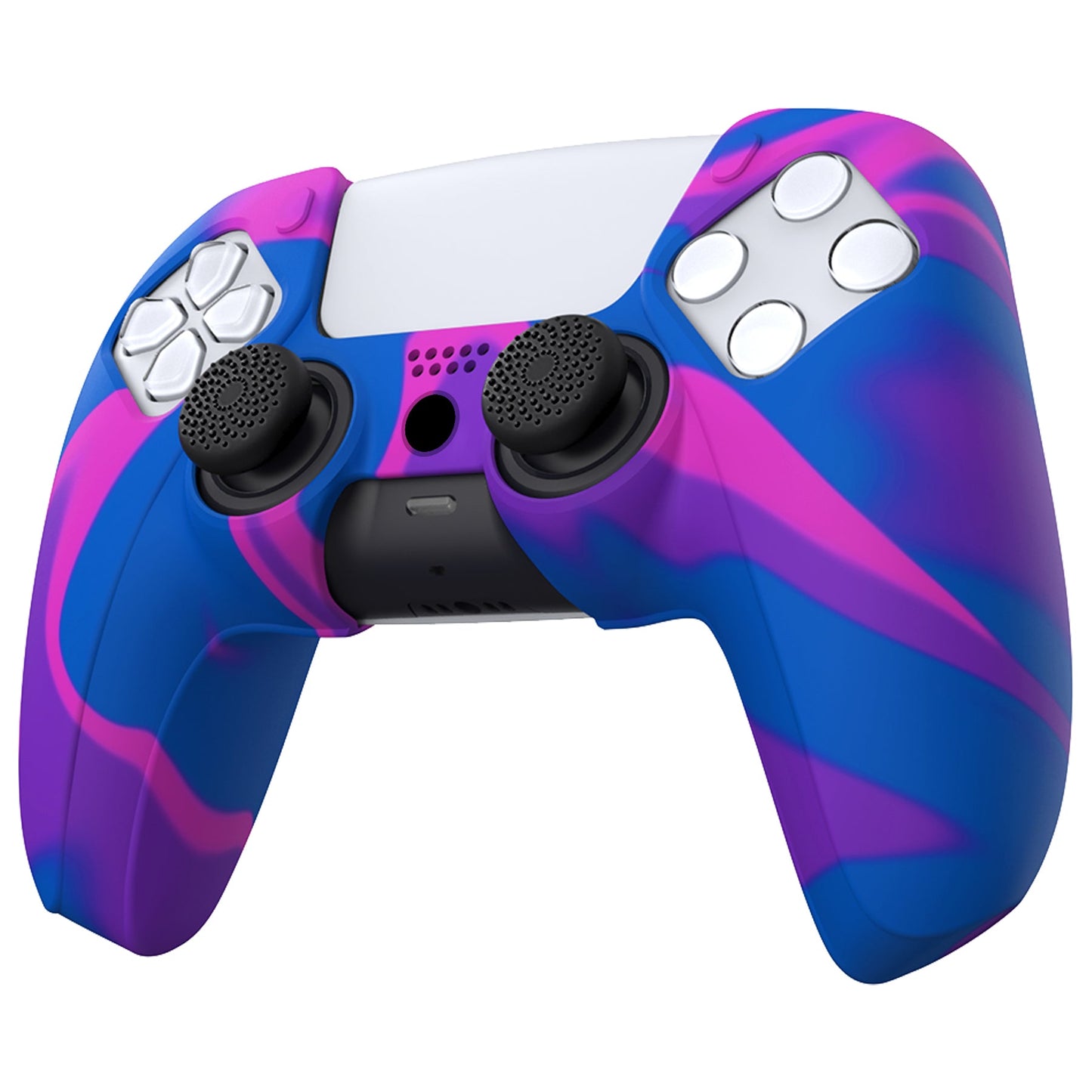 PlayVital Pure Series Dockable Model Anti-Slip Silicone Cover Skin with Thumb Grip Caps for PS5 Wireless Controller - Compatible with Charging Station - Pink & Purple & Blue - EKPFP003 PlayVital