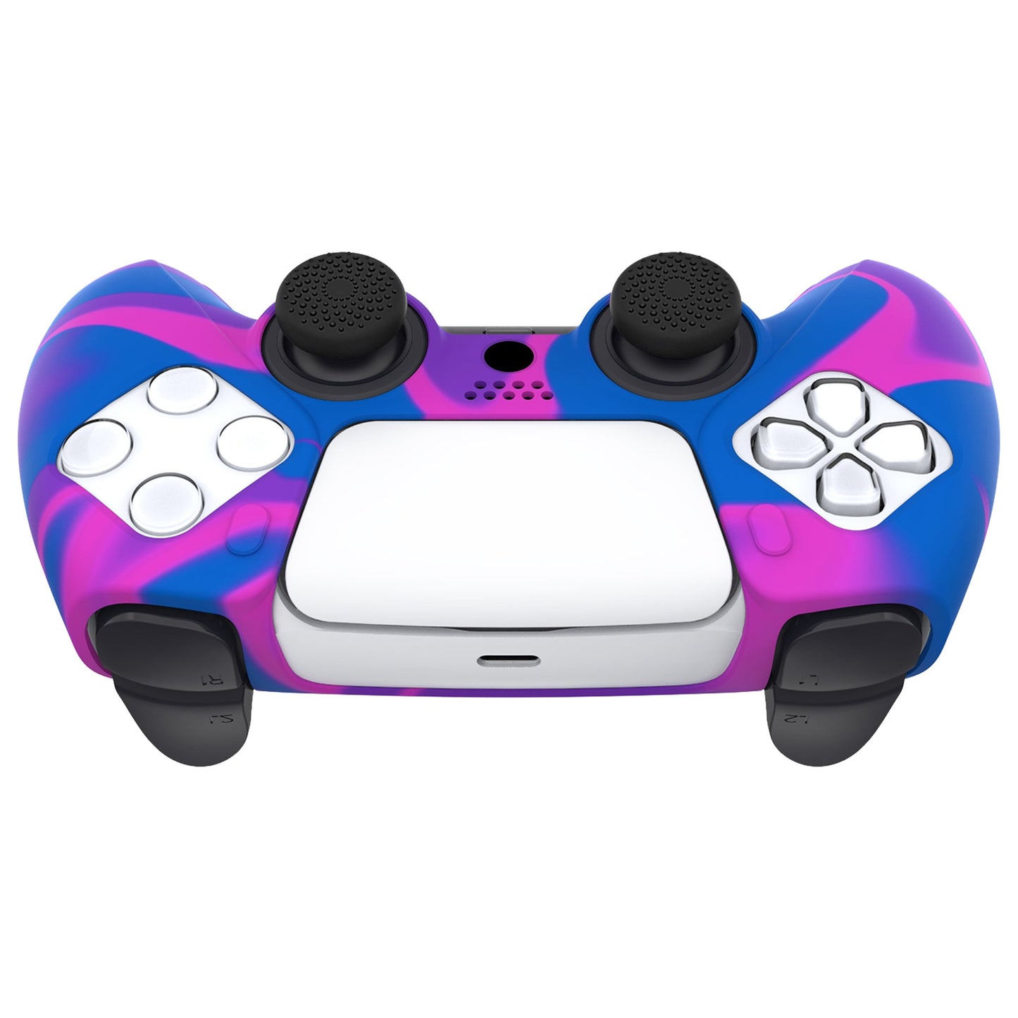 PlayVital Pure Series Dockable Model Anti-Slip Silicone Cover Skin with Thumb Grip Caps for PS5 Wireless Controller - Compatible with Charging Station - Pink & Purple & Blue - EKPFP003 PlayVital