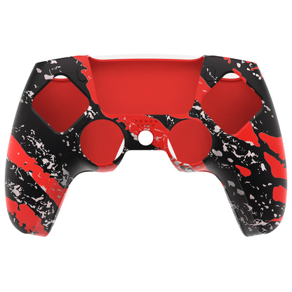 PlayVital Pure Series Dockable Model Anti-Slip Silicone Cover Skin with Thumb Grip Caps for PS5 Wireless Controller - Compatible with Charging Station - Red Splash - EKPFS003 PlayVital